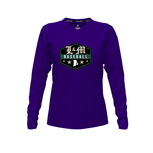 [CUS-DFW-TEES-CMF-VNK-LSL-PUR-FYXS-LOGO2] Decker Comfort T-Shirt (Female Youth XS, Purple, V Neck, Logo 2, Long Sleeve)