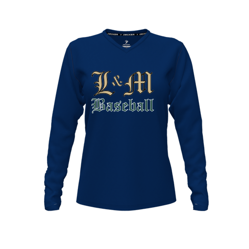 [CUS-DFW-TEES-PER-VNK-LSL-NVY-FYXS-LOGO1] Decker Performance T-Shirt (Female Youth XS, Navy, V Neck, Logo 1, Long Sleeve)