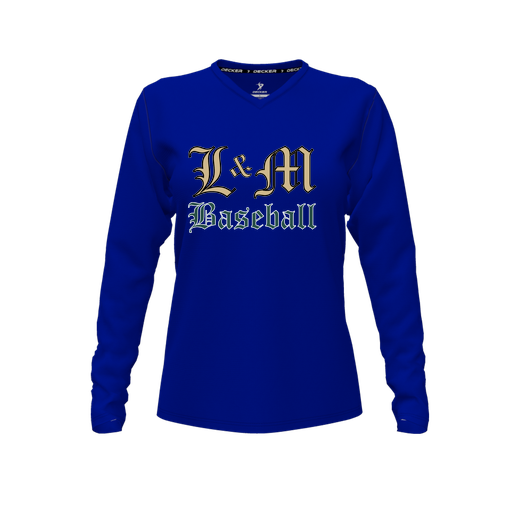 [CUS-DFW-TEES-PER-VNK-LSL-RYL-FYXS-LOGO1] Decker Performance T-Shirt (Female Youth XS, Royal, V Neck, Logo 1, Long Sleeve)