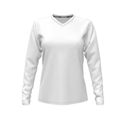 [CUS-DFW-TEES-CMF-VNK-LSL-WHT-FYXS-LOGO3] Comfort T-Shirt (Female Youth XS, White, V Neck, Logo 3, Long Sleeve)