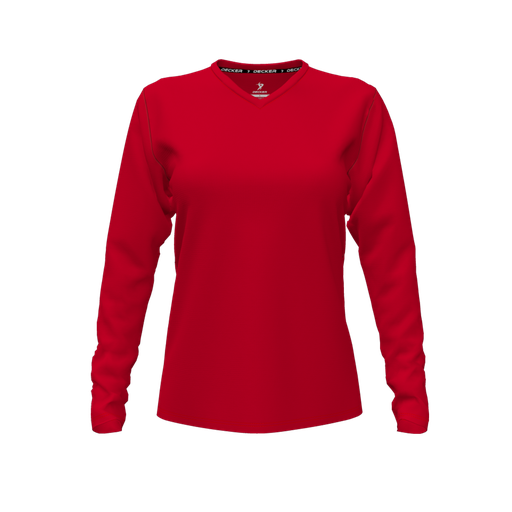 [CUS-DFW-TEES-CMF-VNK-LSL-RED-FYXS] Decker Comfort T-Shirt (Female Youth XS, Red, V Neck, None, Long Sleeve)