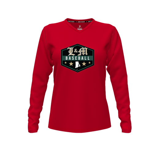 [CUS-DFW-TEES-CMF-VNK-LSL-RED-FYXS-LOGO2] Comfort T-Shirt (Female Youth XS, Red, V Neck, Logo 2, Long Sleeve)