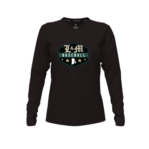 [CUS-DFW-TEES-PER-VNK-LSL-BLK-FYXS-LOGO2] Decker Performance T-Shirt (Female Youth XS, Black, V Neck, Logo 2, Long Sleeve)