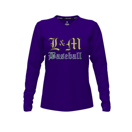 [CUS-DFW-TEES-PER-VNK-LSL-PUR-FYXS-LOGO1] Decker Performance T-Shirt (Female Youth XS, Purple, V Neck, Logo 1, Long Sleeve)