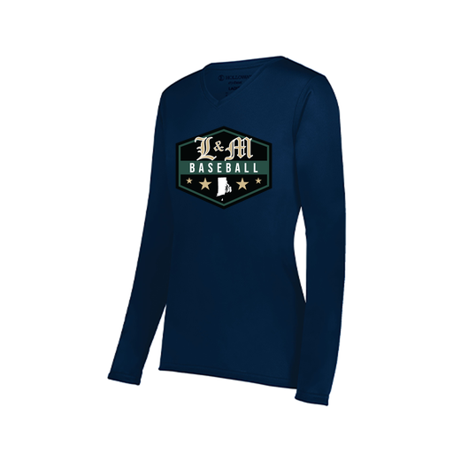 [222824.065.S-LOGO2] Ladies LS Smooth Sport Shirt (Female Adult S, Navy, Logo 2)